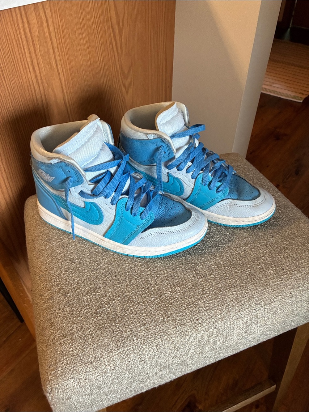 Jordan High-Top Sneakers in Light Blue and White